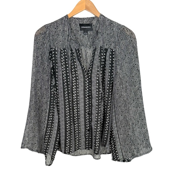 Sabina Musayev Sheer Geometric Boho Blouse Wide Long Sleeves Loose Fit Button Up - Picture 1 of 8